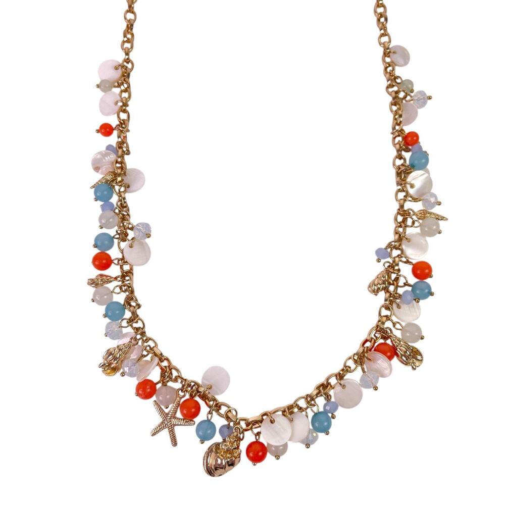 New Direction Shell Ocean Beach Starfish Theme Gold Tone Charm Necklace NWT